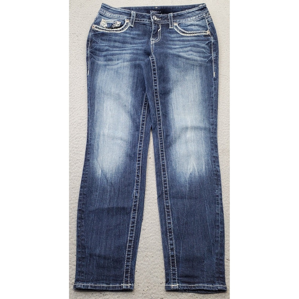 Vigoss Boyfriend Jeans Womens‎ 6/29 Blue Denim Heritage Fit Embellished Pockets